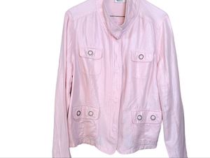 LIZ & CO SIZE LARGE LIGHT PÌNK SPARKLE LINEN BLEND RETRO 80'S JACKET EUC